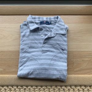 Vineyard Vines Grey and White Stripe Polo